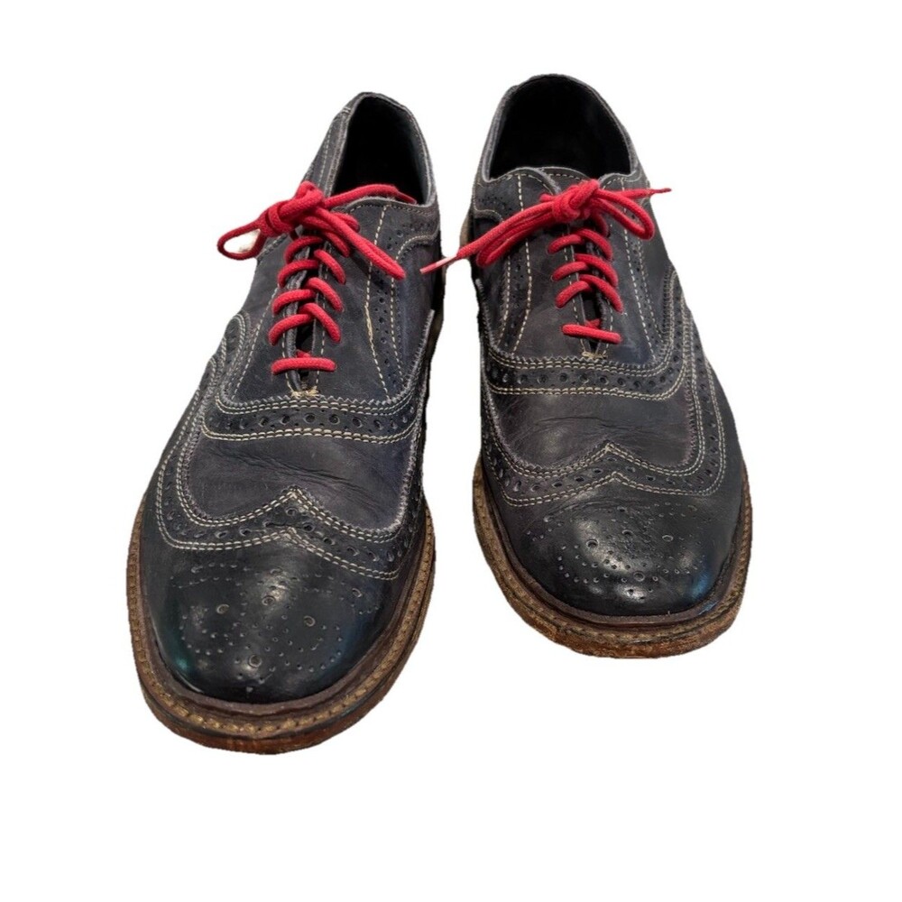 Allen Edmonds Men's Neumok Navy Blue Gray Wing Tip Oxford Dress Shoes Size 9 D